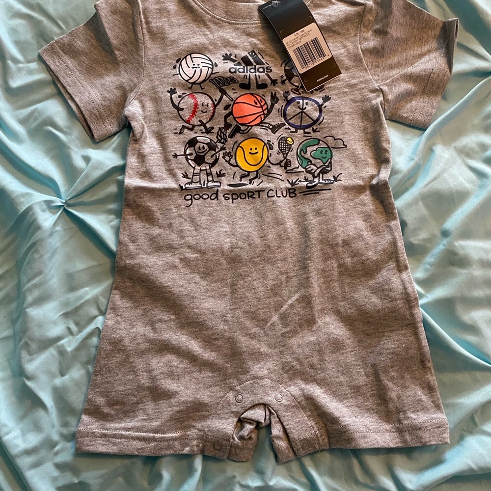 Adidas Gray Bodysuit with Playful Cartoon Design
